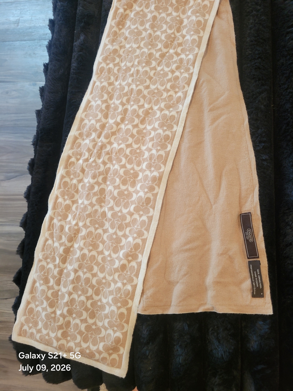 Coach Beige and Cream Logo Jacquard Scarf